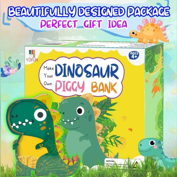 Make Your Own Dinosaur Piggy Bank - Dinosaur Toys for Kids, Dinosaur Craft Kit - Picture 4 of 7